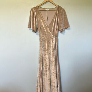 NWT Baltic Born Meghan Champagne Tan Wrap Velvet Maxi Dress